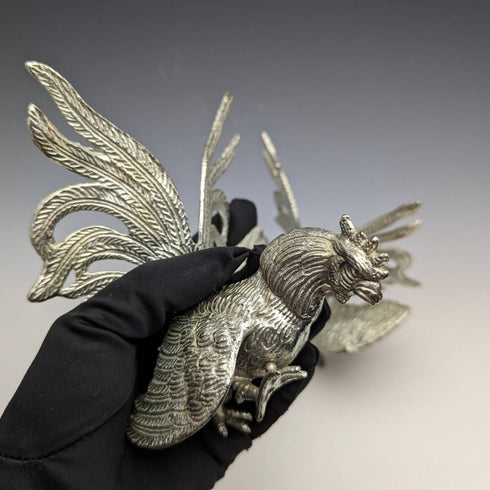 British Vintage Pewter Chicken Figurine Pair